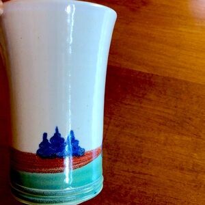Original pottery tall tumbler with landscape design Michael Stanley Studios ‘95